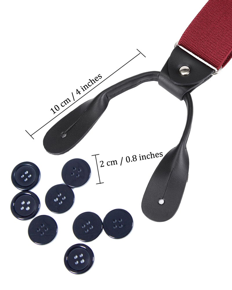 Kajeer Mens Adjustable Button End Suspenders - Y-Back Elastic Tuxedo Suspenders with Heavy Duty Leather Buttons End (Wine red) - Image 3